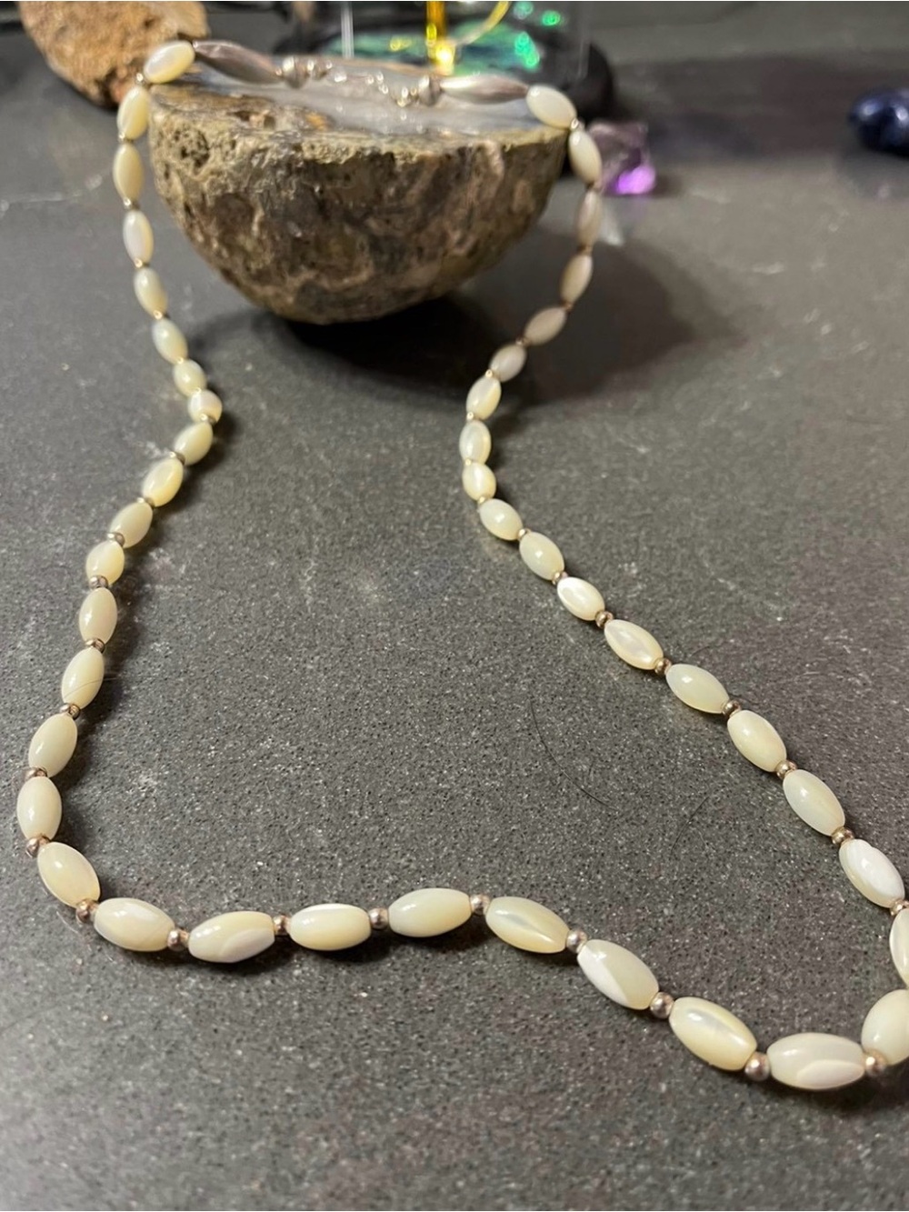 20 in mother of pearl necklace w/sterling silver clasp